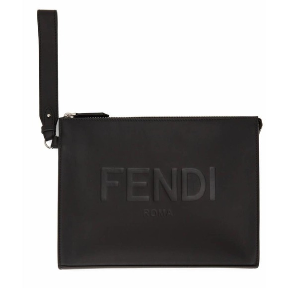 FENDI logo embossed leather wristlet pouch - Picture 1 of 4